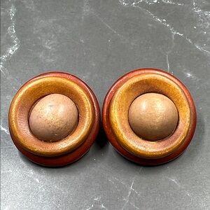 Vintage Natural Wood Button-Style Earrings
